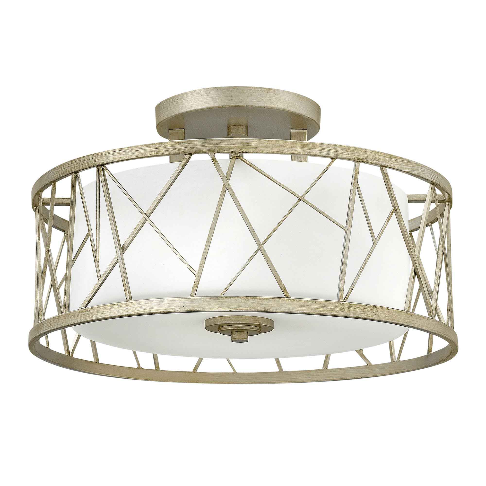 Nest 3 Light Semi-Flush - Silver Leaf, Linen Glass E27