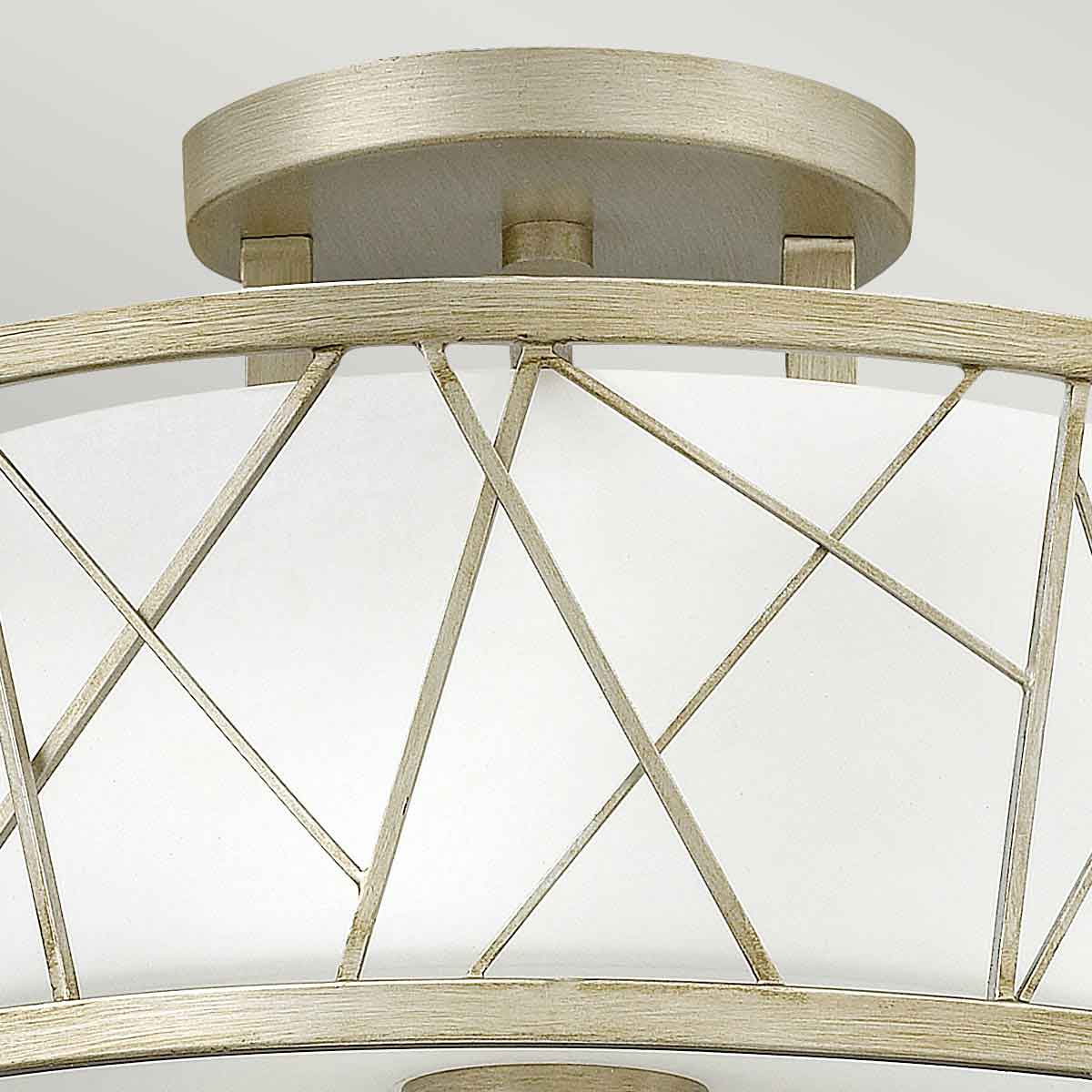 Nest 3 Light Semi-Flush - Silver Leaf, Linen Glass E27
