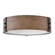 Hinkley Sawyer Flush Ceiling Light - Sequoia wood effect with rust Iron accents  IP44 E14