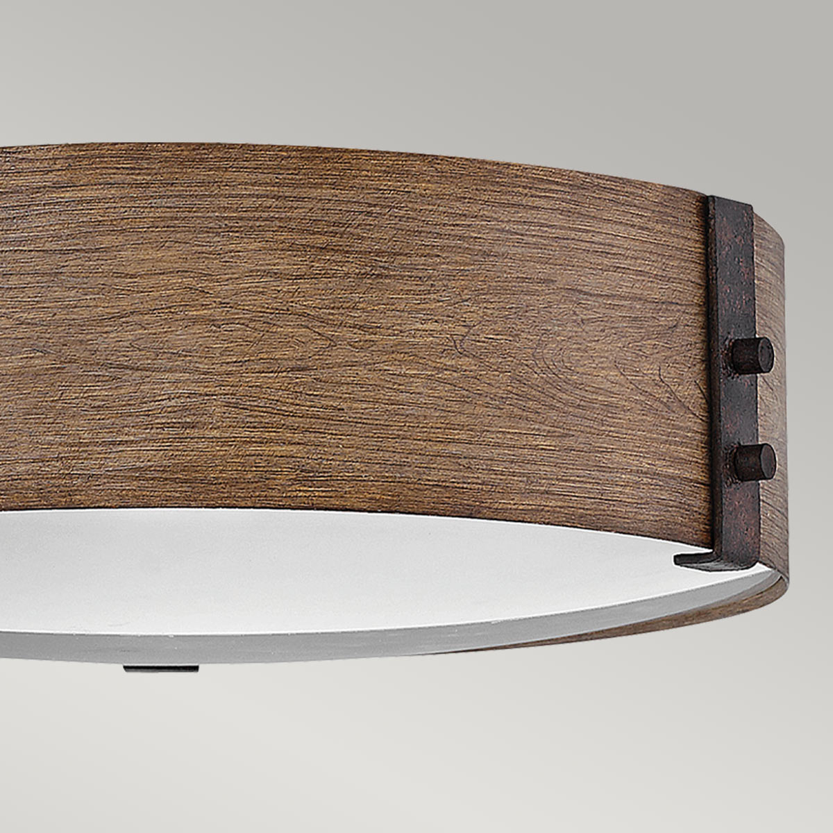 Hinkley Sawyer Flush Ceiling Light - Sequoia wood effect with rust Iron accents  IP44 E14