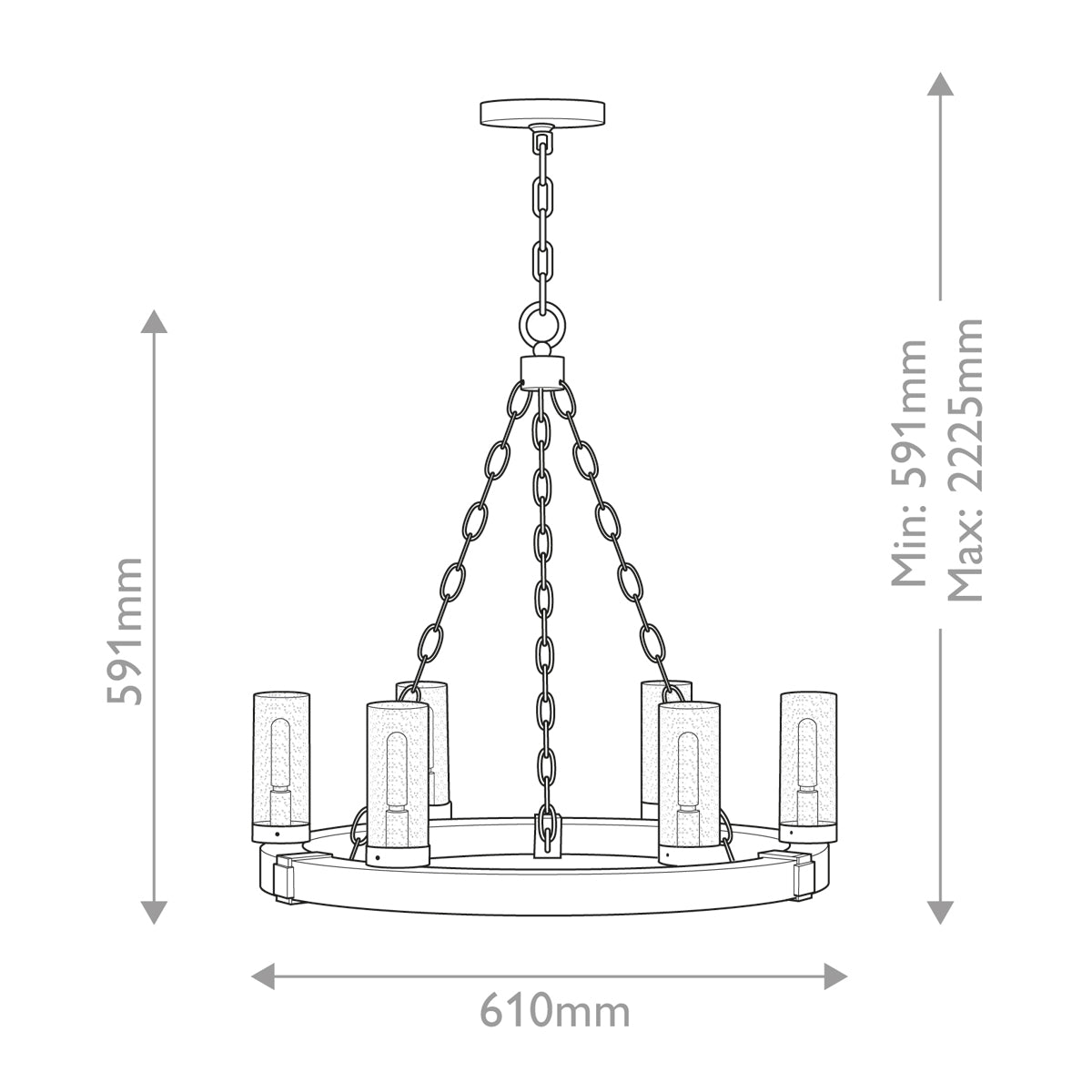 Hinkley SawyerExterior Chandelier - Sequoia wood effect with rust Iron accents & Clear seeded glass  IP44 E14