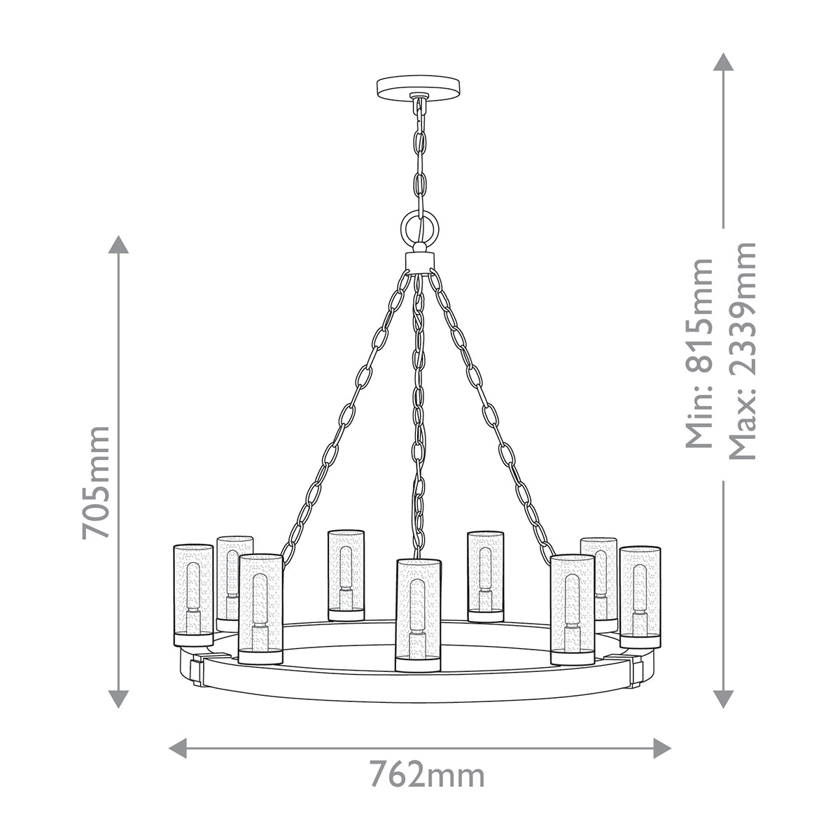 Hinkley SawyerExterior Chandelier - Sequoia wood effect with rust Iron accents & Clear seeded glass  IP44 E14