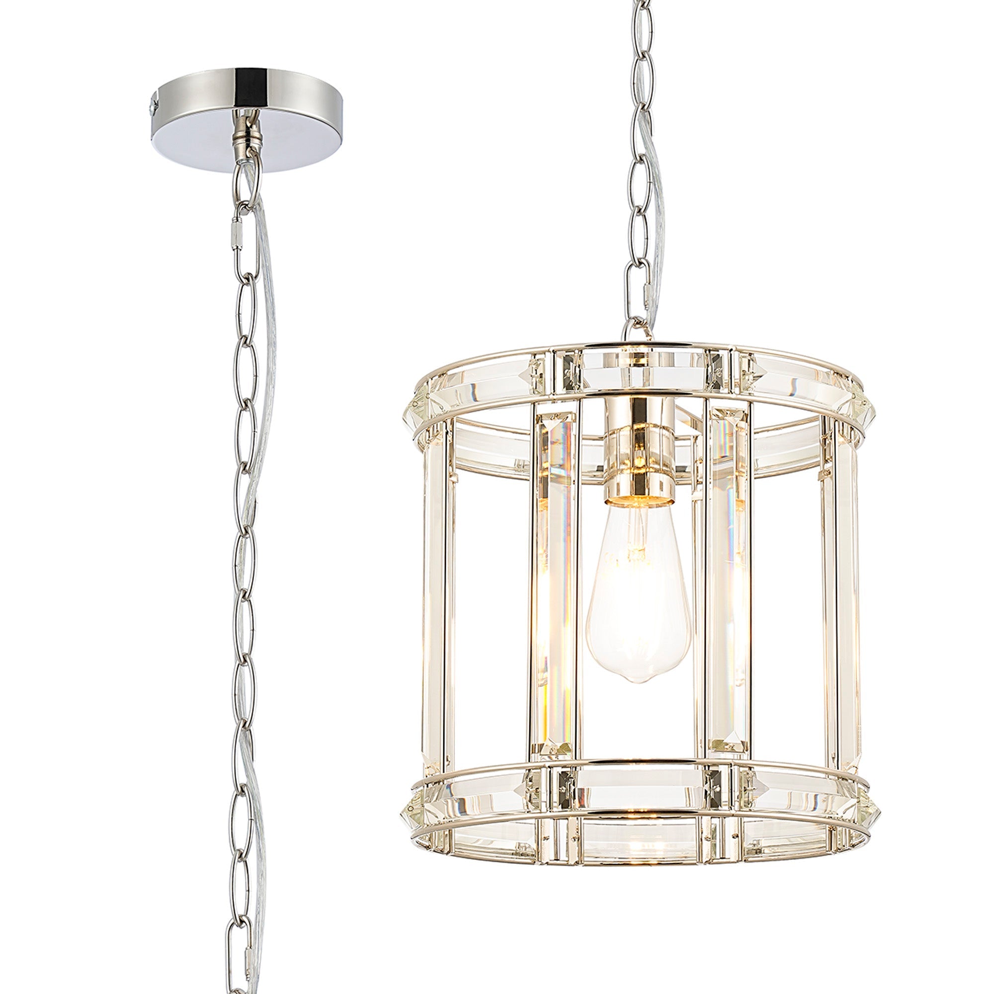 Hound Round Drum Pendant Light/Semi Flush Ceiling Light, 1 Light E27, Polished Nickel