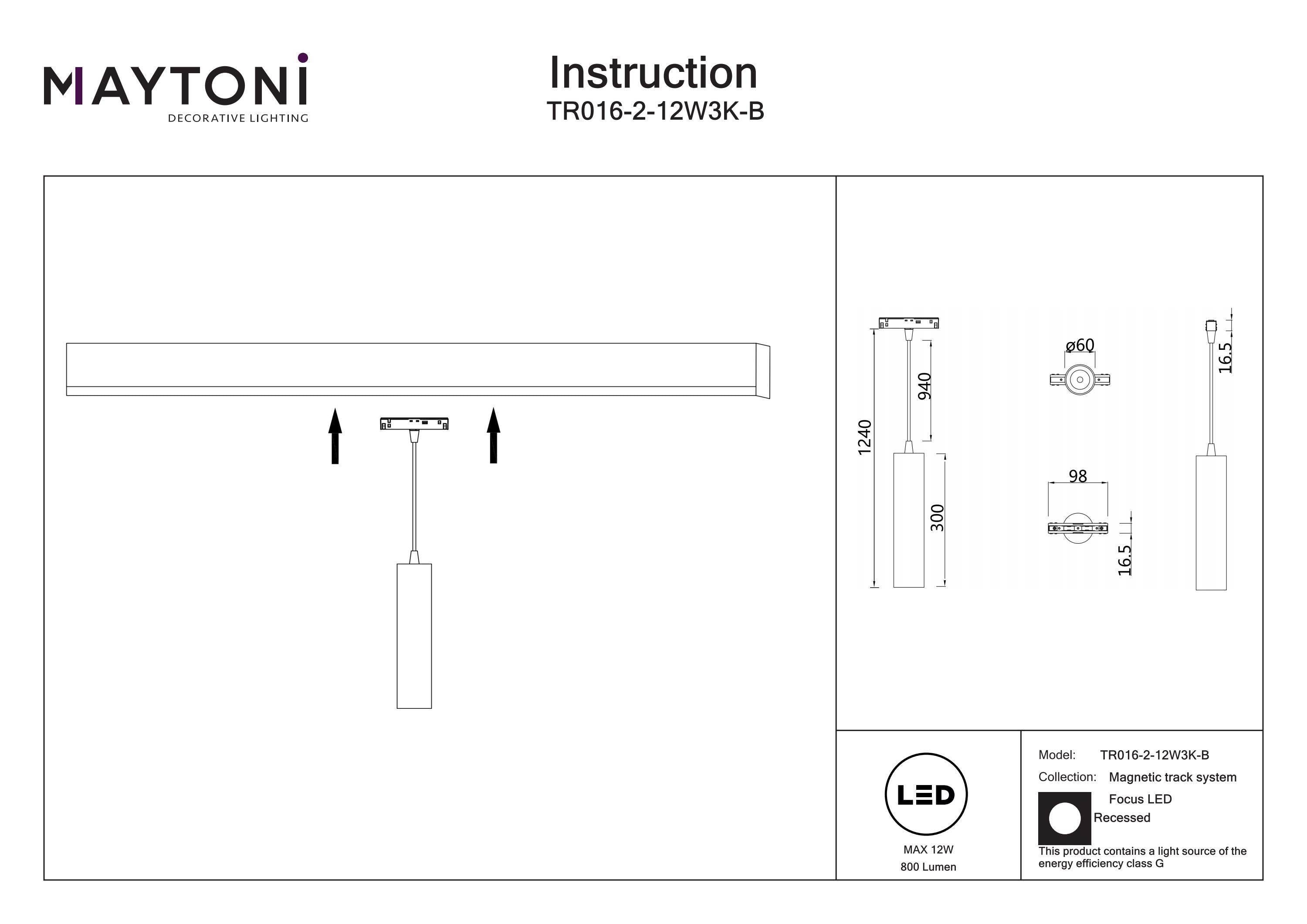 Pendant track luminaire Focus Led S35 12W 24°