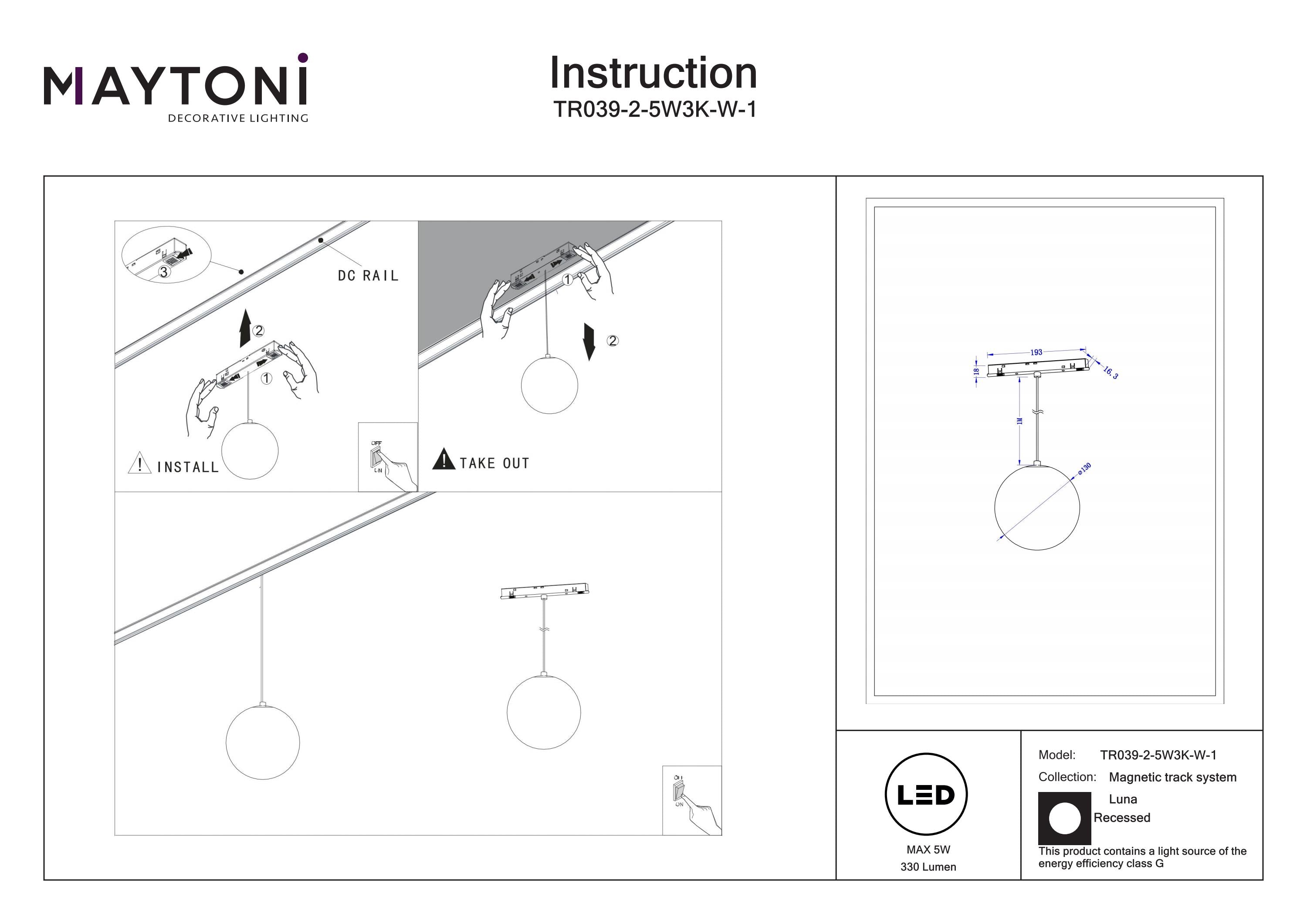 Pendant track luminaire Luna Exility 5W 360°