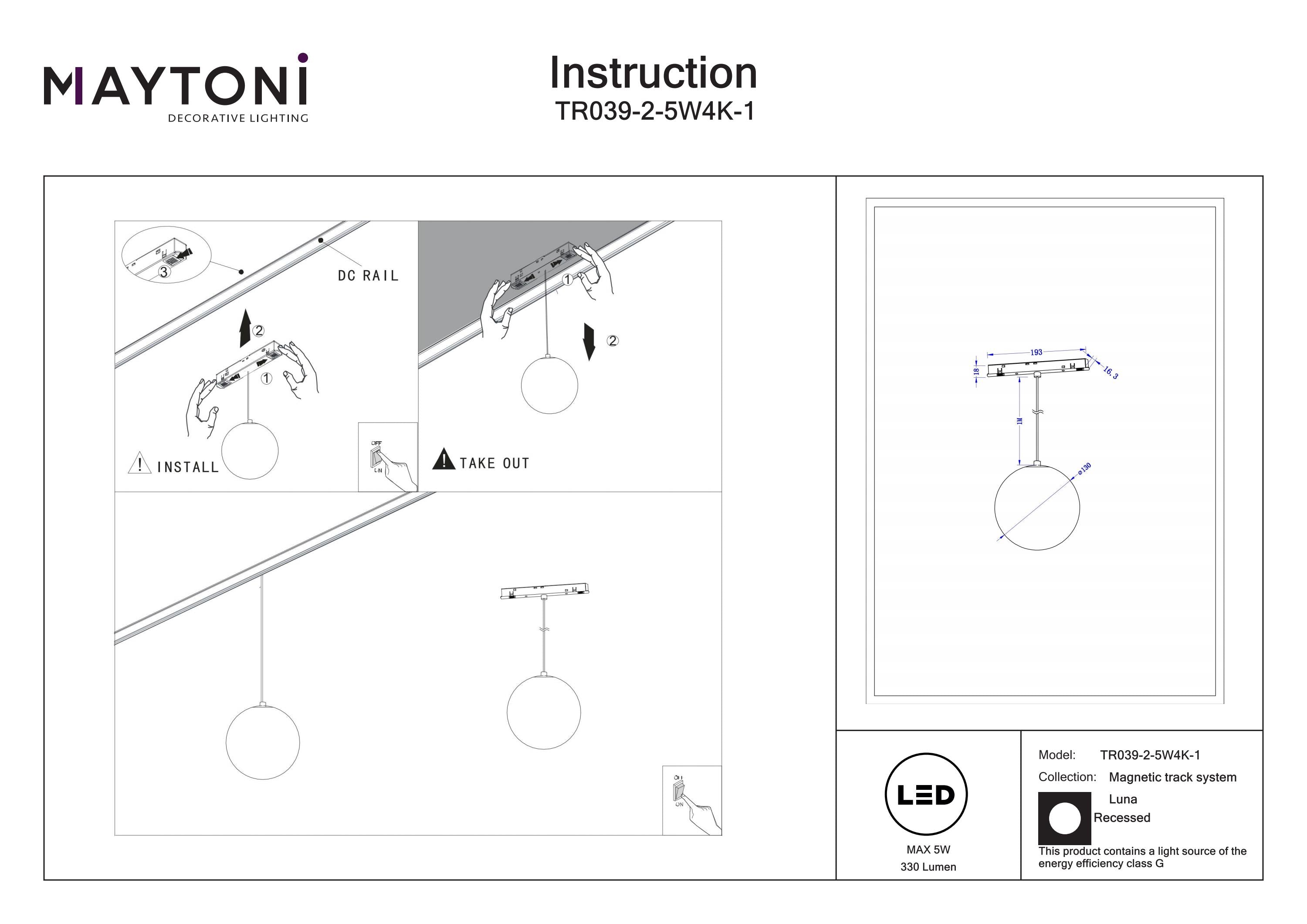 Pendant track luminaire Luna Exility 5W 360°