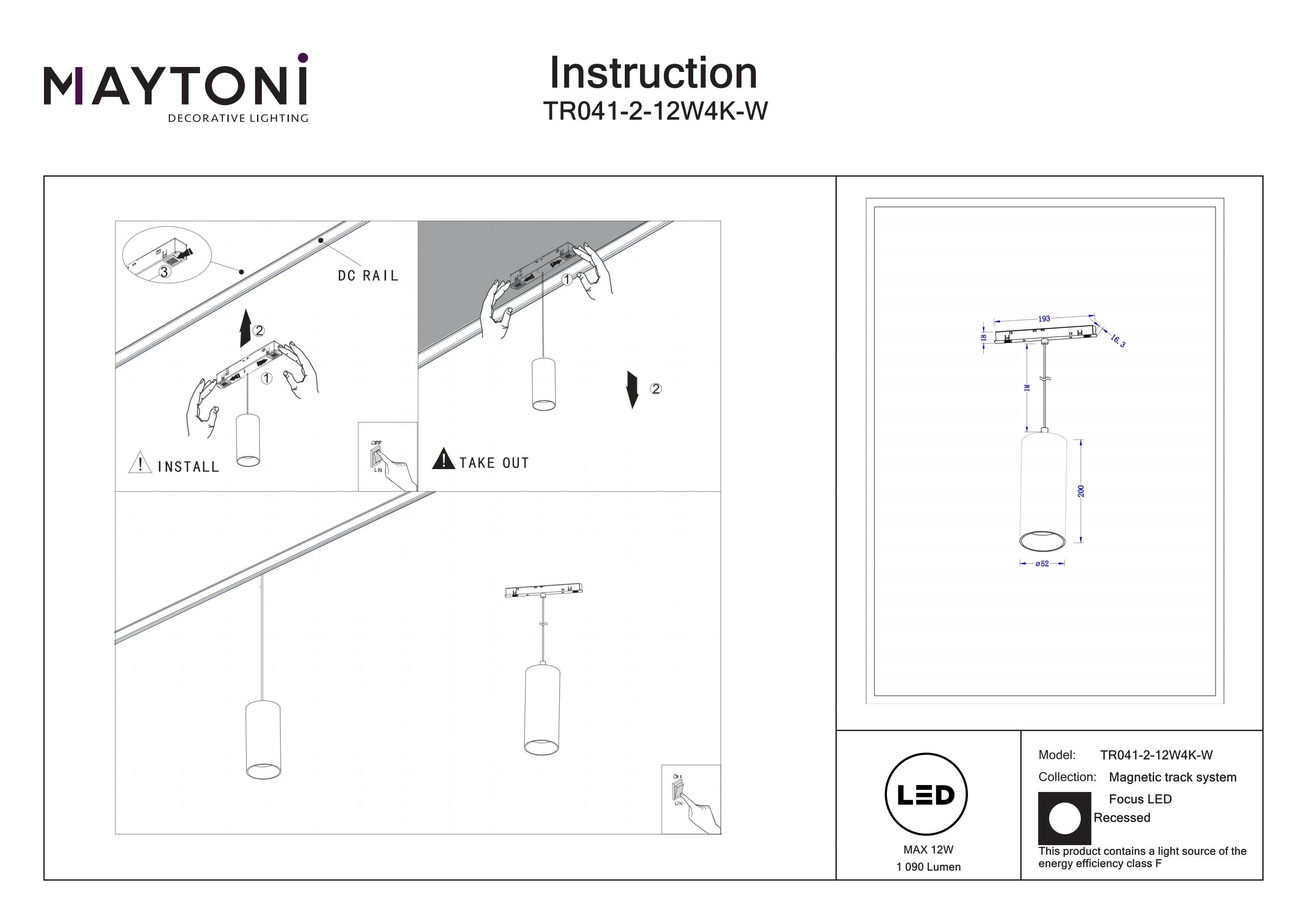 Pendant track luminaire Focus Led Exility 12W 36°
