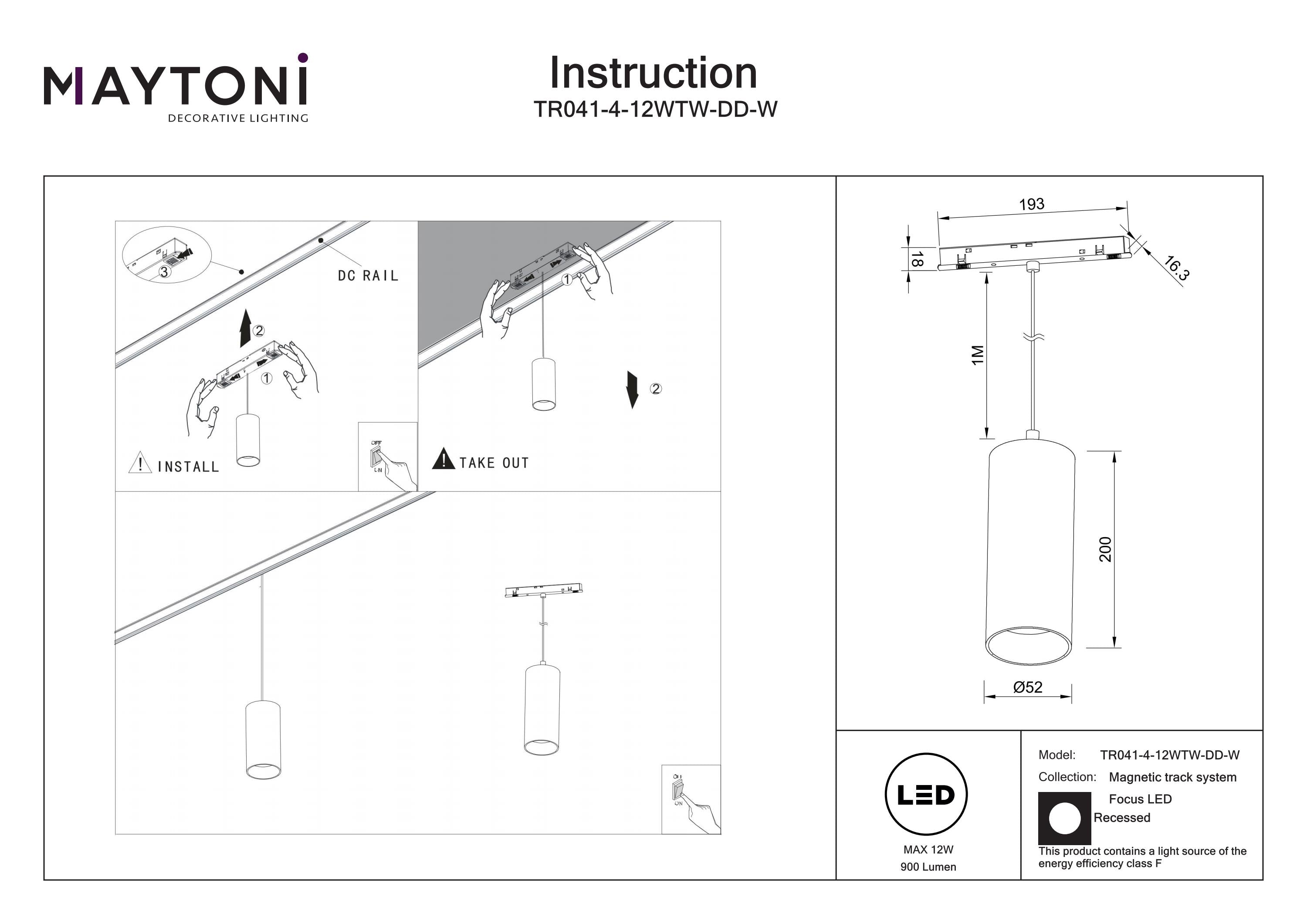 Pendant track luminaire Focus Led Exility 2700-6000K 12W 36° Dim Dali1