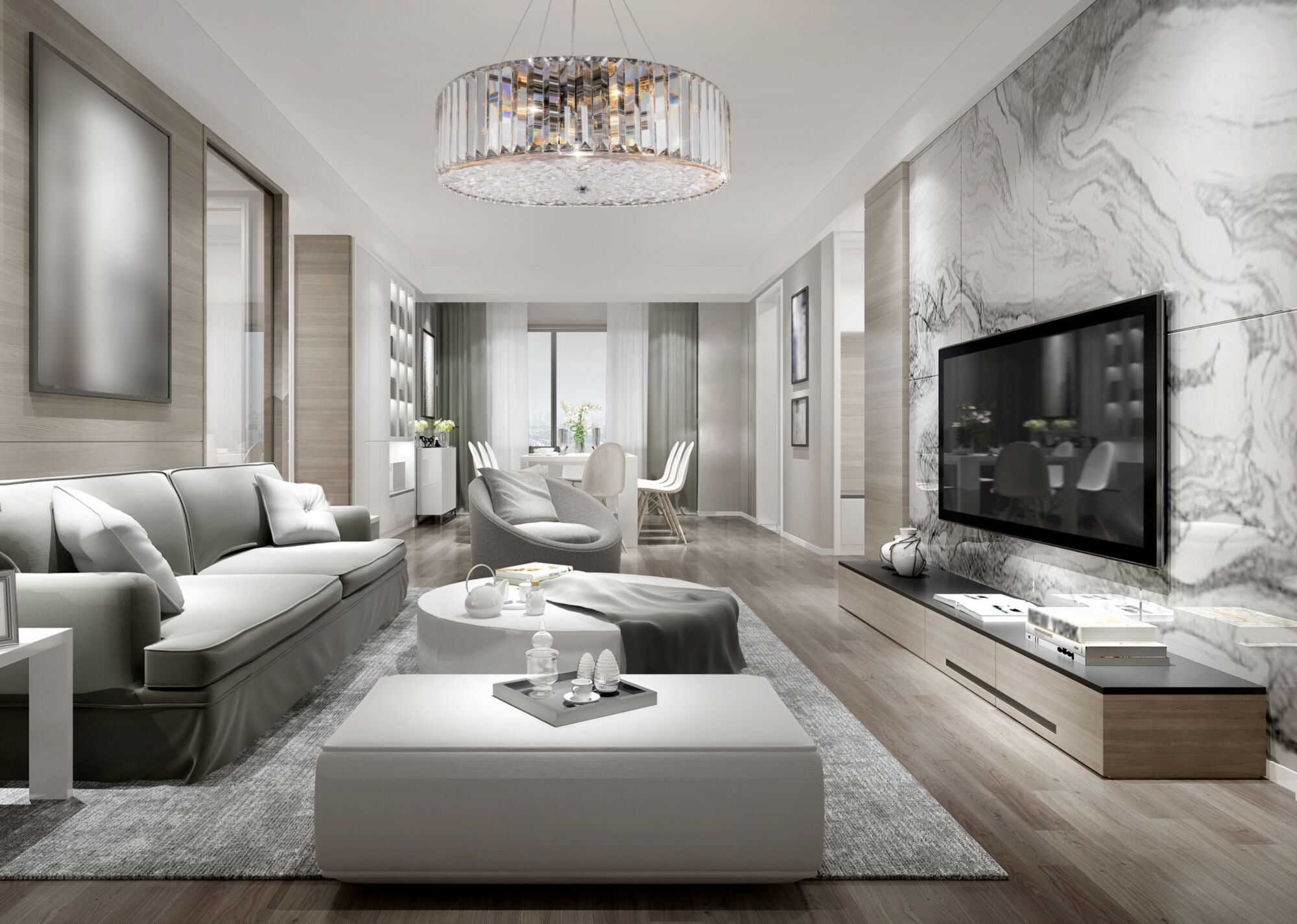 Recinto 6/8Lt Crystal Ceiling Light - Chrome Finish