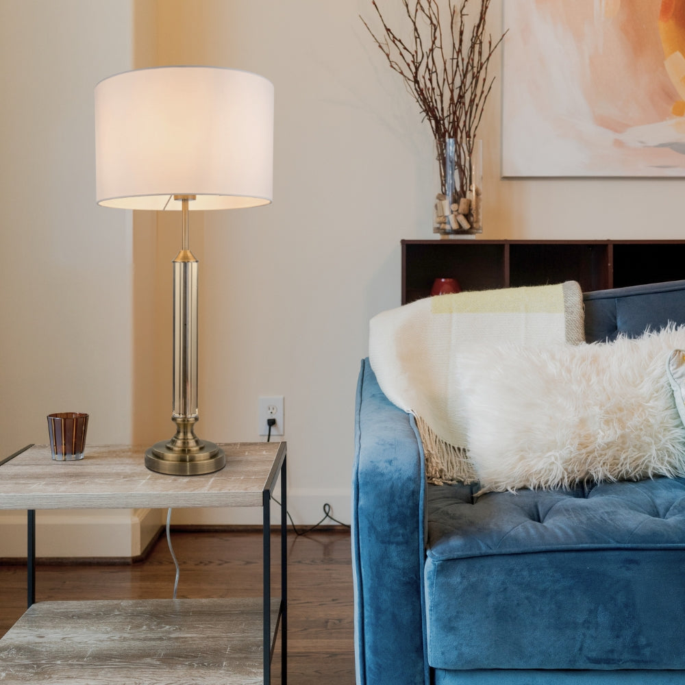 Julie Crystal Table Lamp- Antique Brass/ Polished Chrome Finishes