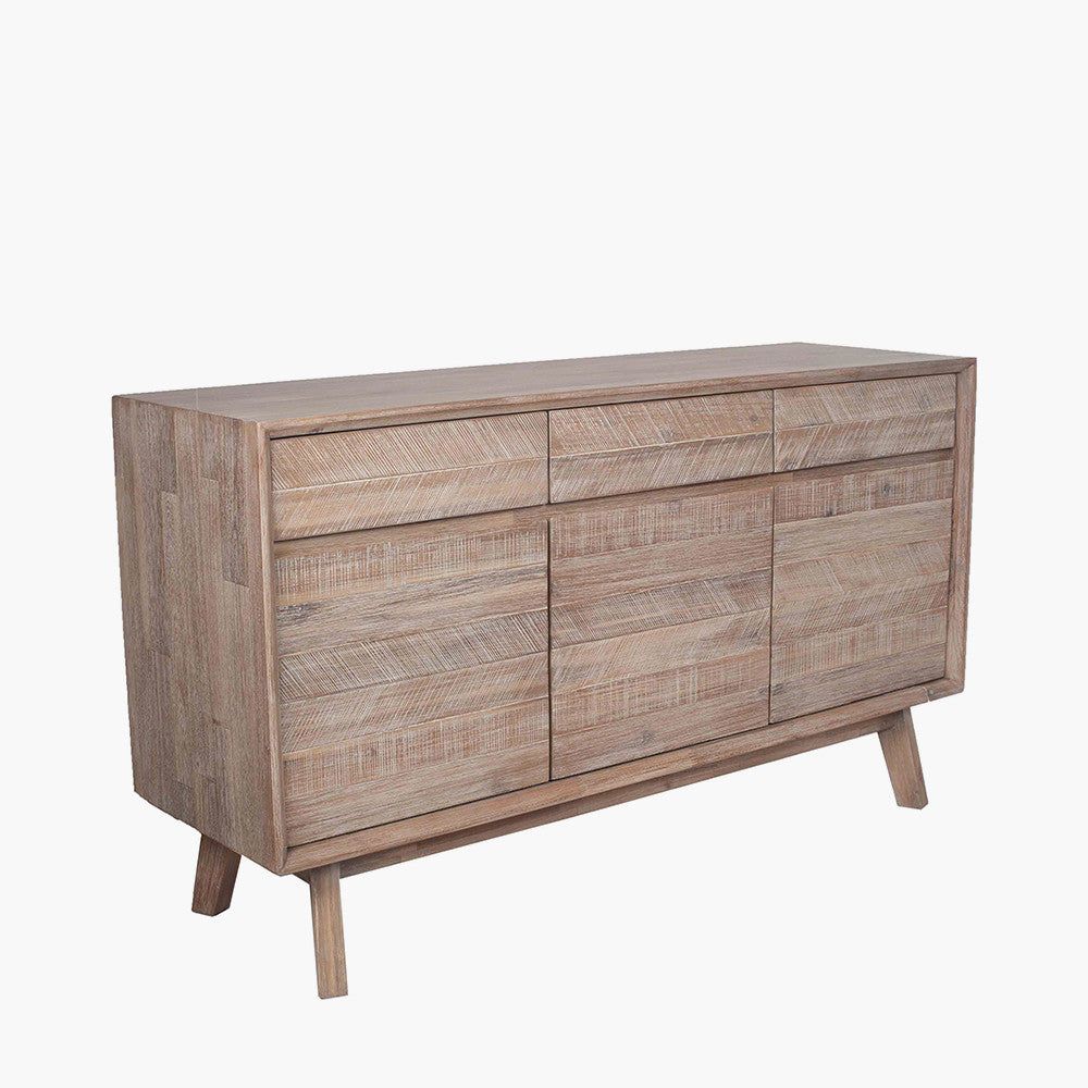 Kalmar Acacia Wood 3 Drawer 3 Door Sideboard - Sand Wash Finish
