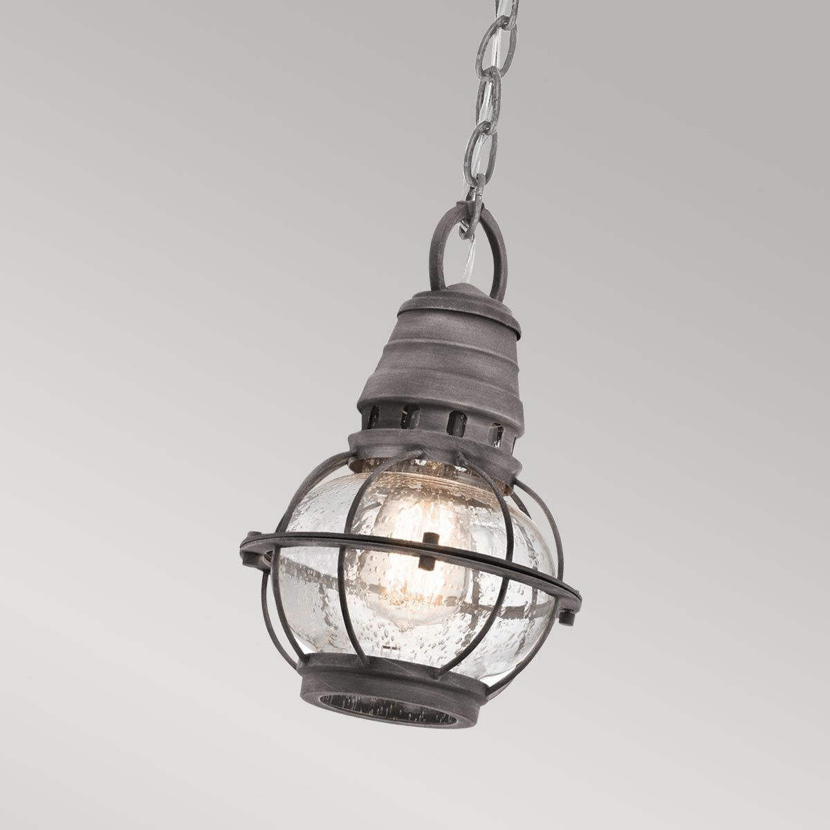 Bridge Point 1 Light Small Chain Lantern - Weathered Zinc/Natural Brass IP44 E27