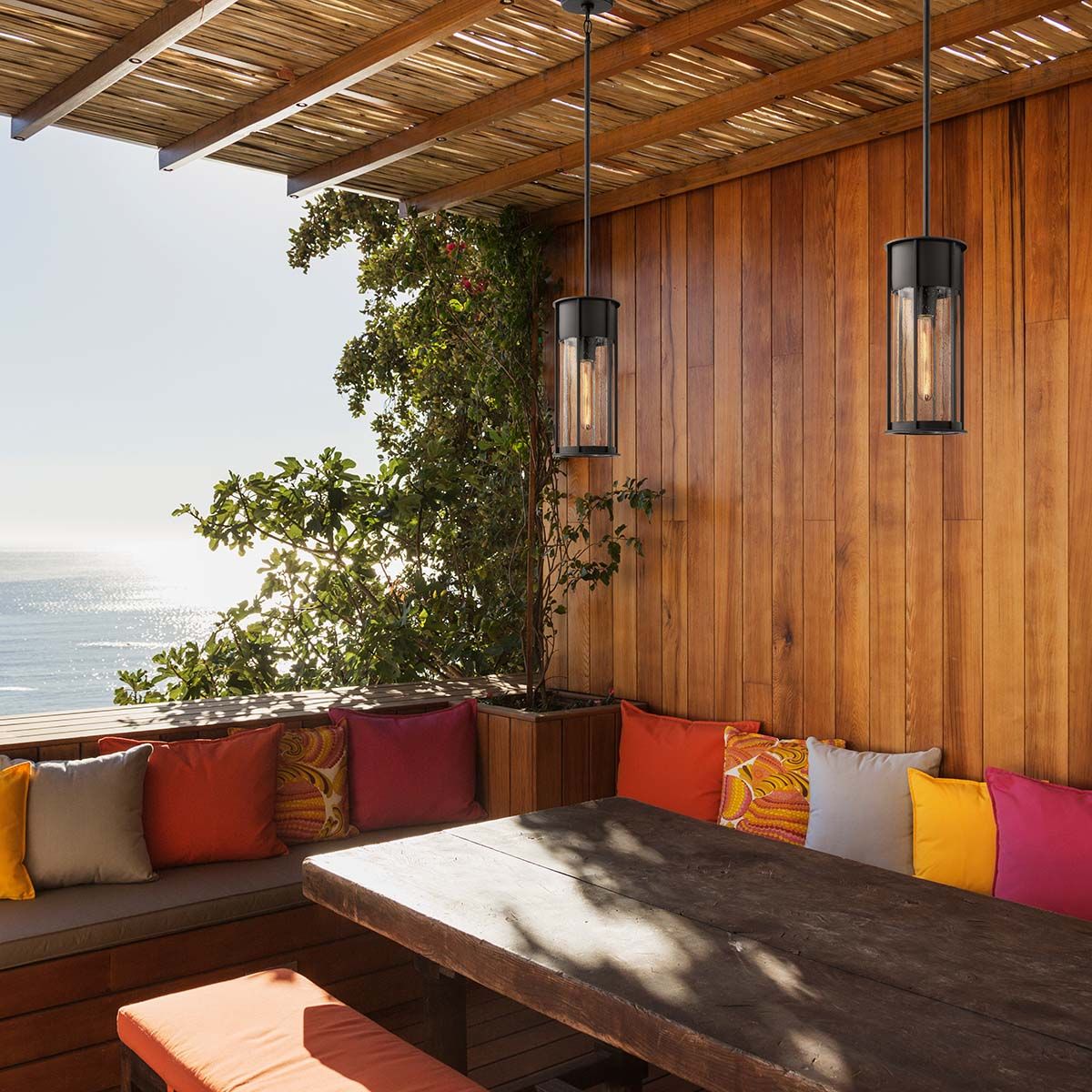 Camillo 1lt Outdoor Pendant - Painted Natural Brass/Textured Black IP44 E27