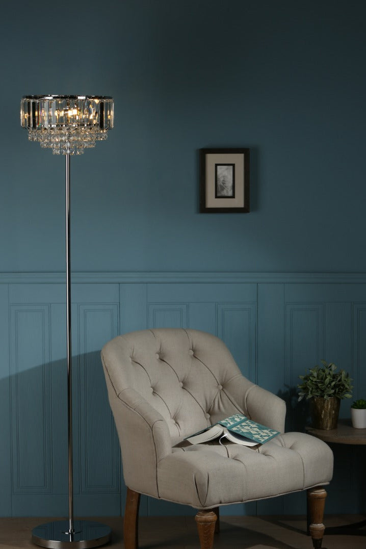 Vienna 3lt Floor Lamp Crystal & Polished Chrome G9
