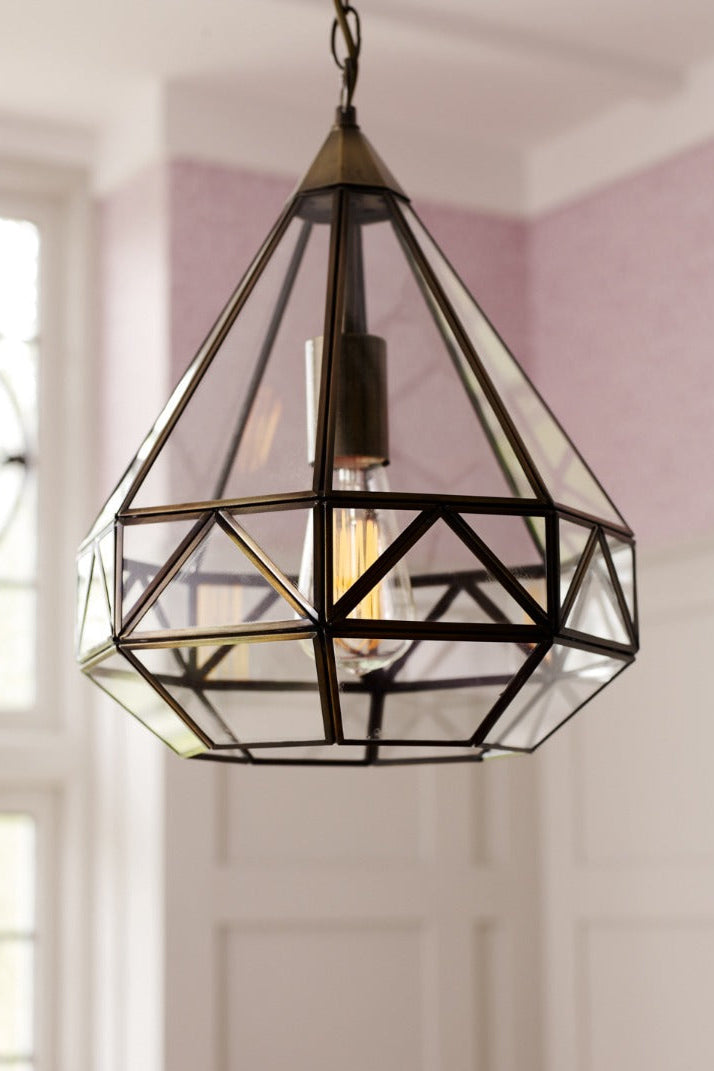 Zaria Pendant Polished Silver/Antique Brass Glass E27