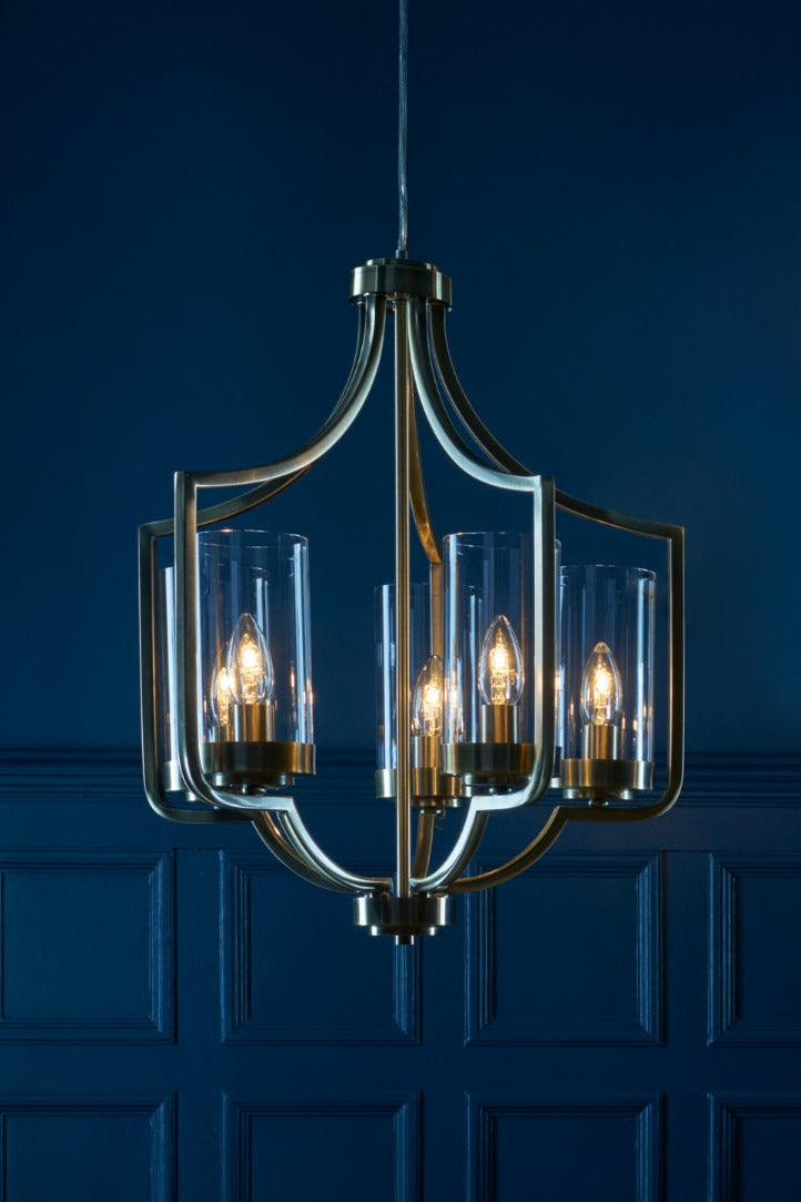 Joseph 3/5Lt Chandelier Antique Brass/Polished Chrome Glass E14