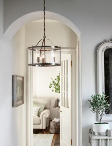 Harrington 3/5 Light Pendant Matt Black and Glass