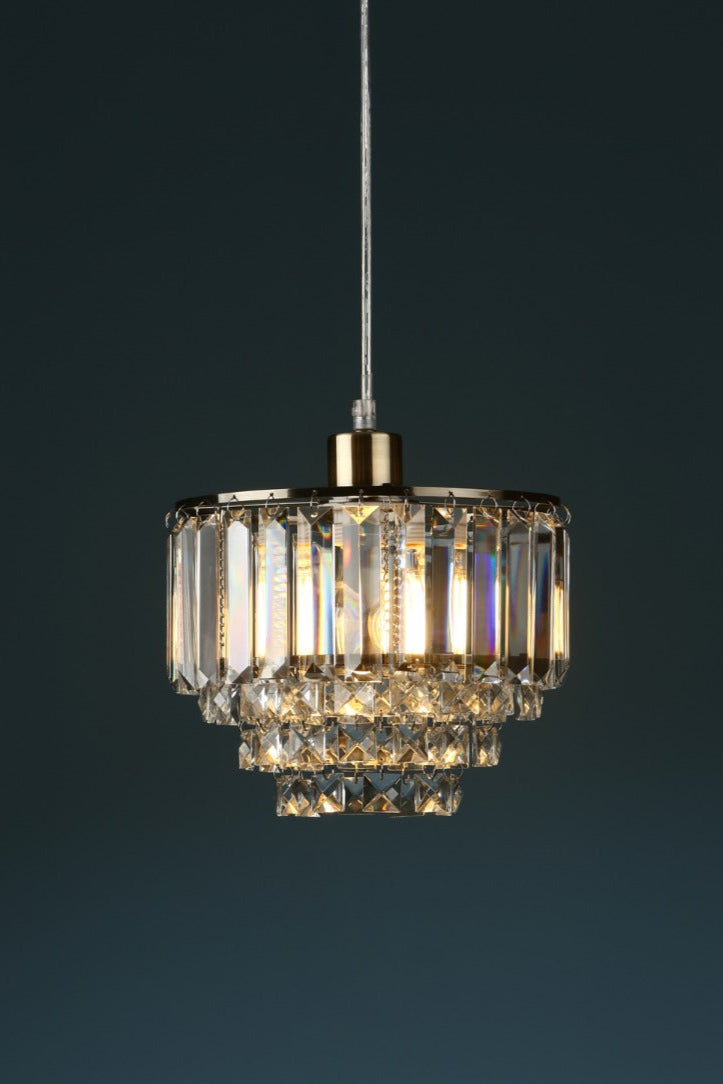 Vienna Easy Fit Pendant Crystal & Antique Brass/Polished Chrome E27