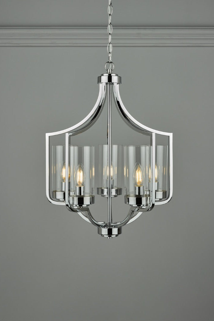Joseph 3/5Lt Chandelier Antique Brass/Polished Chrome Glass E14