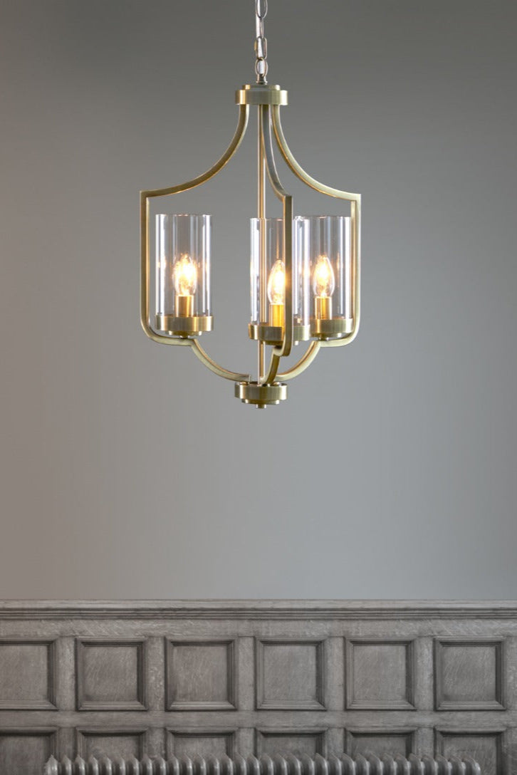 Joseph 3/5Lt Chandelier Antique Brass/Polished Chrome Glass E14