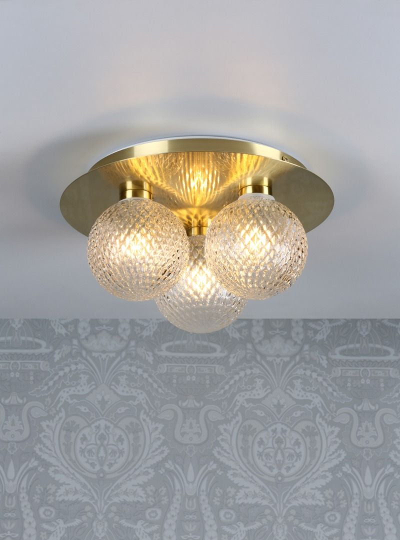 Prague 3lt Flush Bathroom Light Polished Chrome/Satin Brass Glass IP44 G9