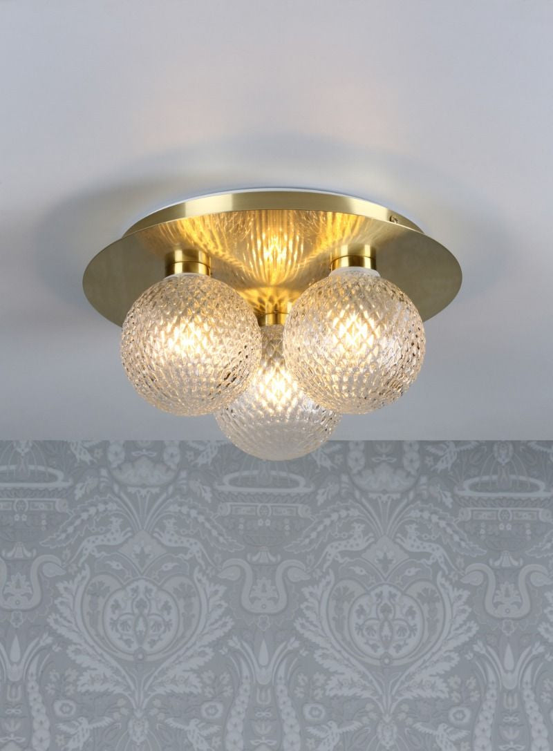 Prague 3lt Flush Bathroom Light Polished Chrome/Satin Brass Glass IP44 G9