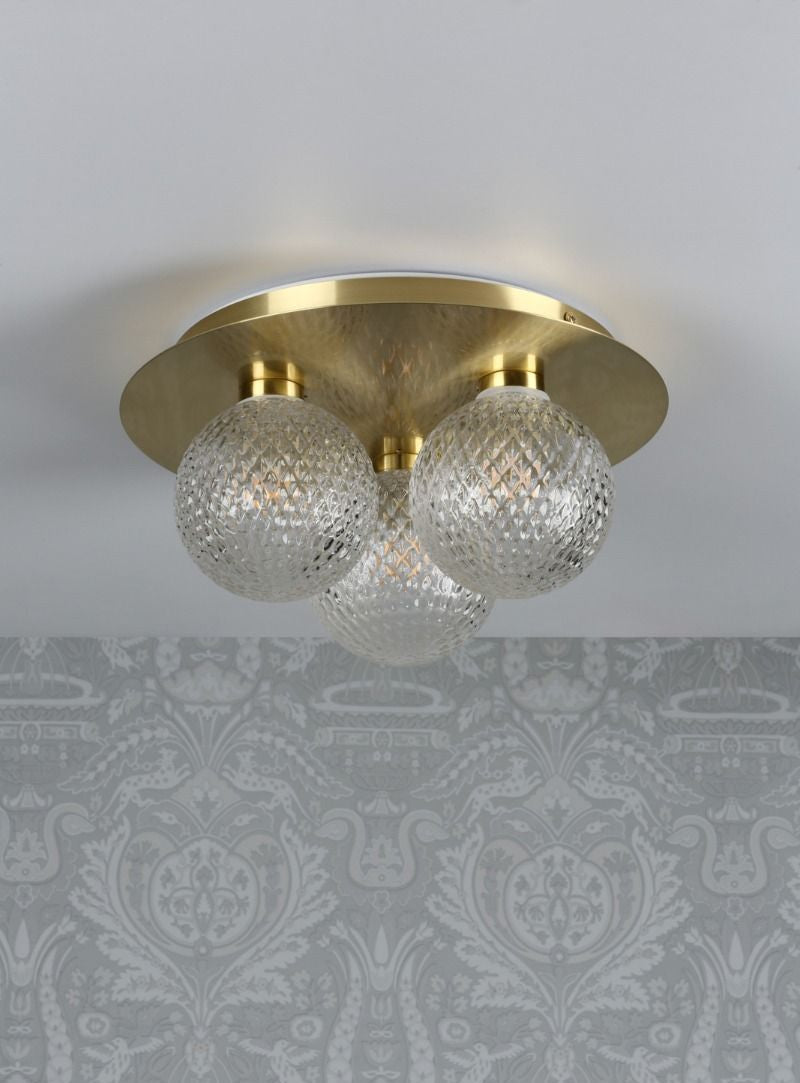 Prague 3lt Flush Bathroom Light Polished Chrome/Satin Brass Glass IP44 G9