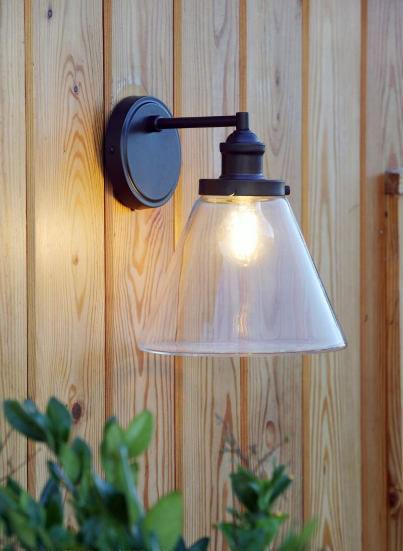 Isaac IP44 Outdoor Wall Light Charcoal Glass