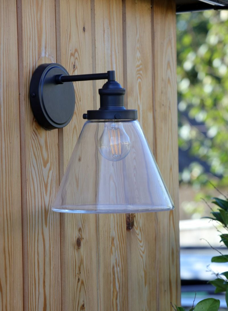 Isaac IP44 Outdoor Wall Light Charcoal Glass