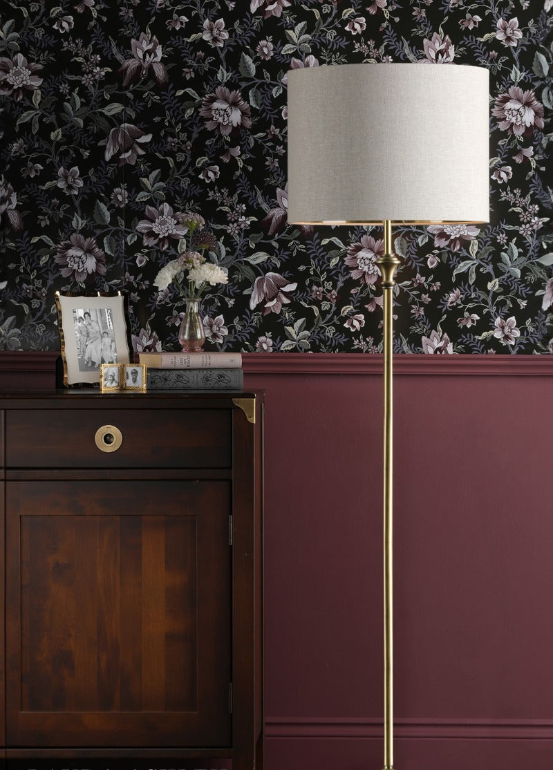 Highgrove Floor Lamp Matt Antique Brass/Polished Chrome With Shade E27