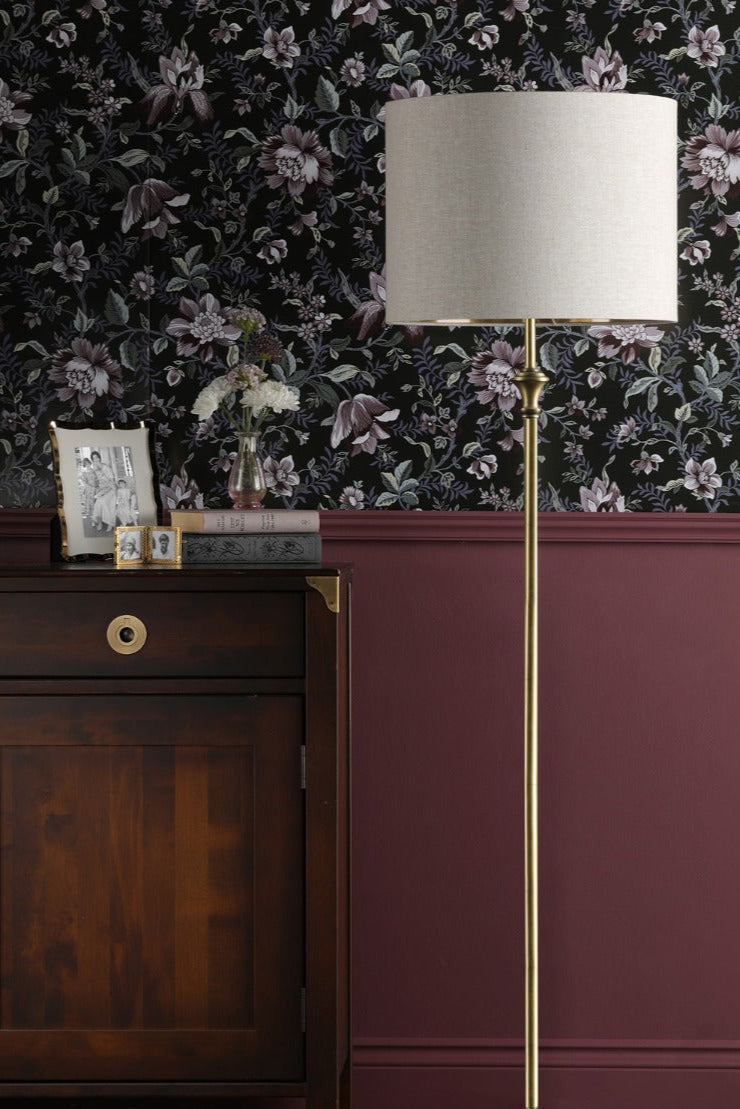 Highgrove Floor Lamp Matt Antique Brass/Polished Chrome With Shade E27