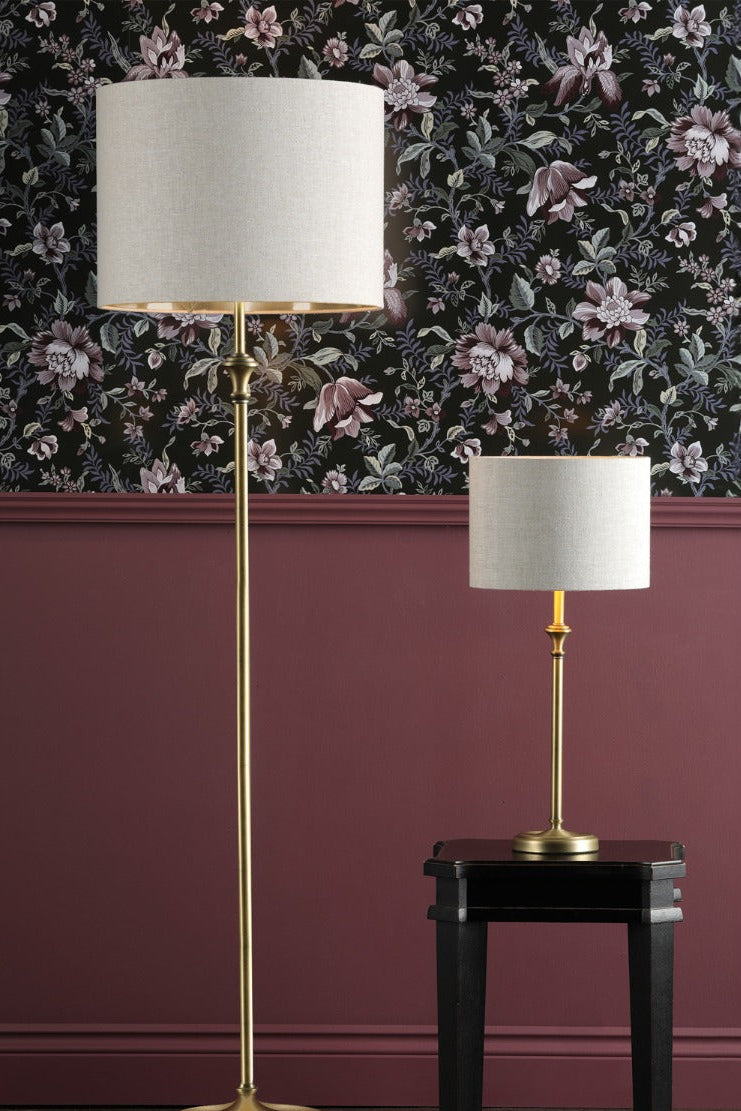 Highgrove Floor Lamp Matt Antique Brass/Polished Chrome With Shade E27