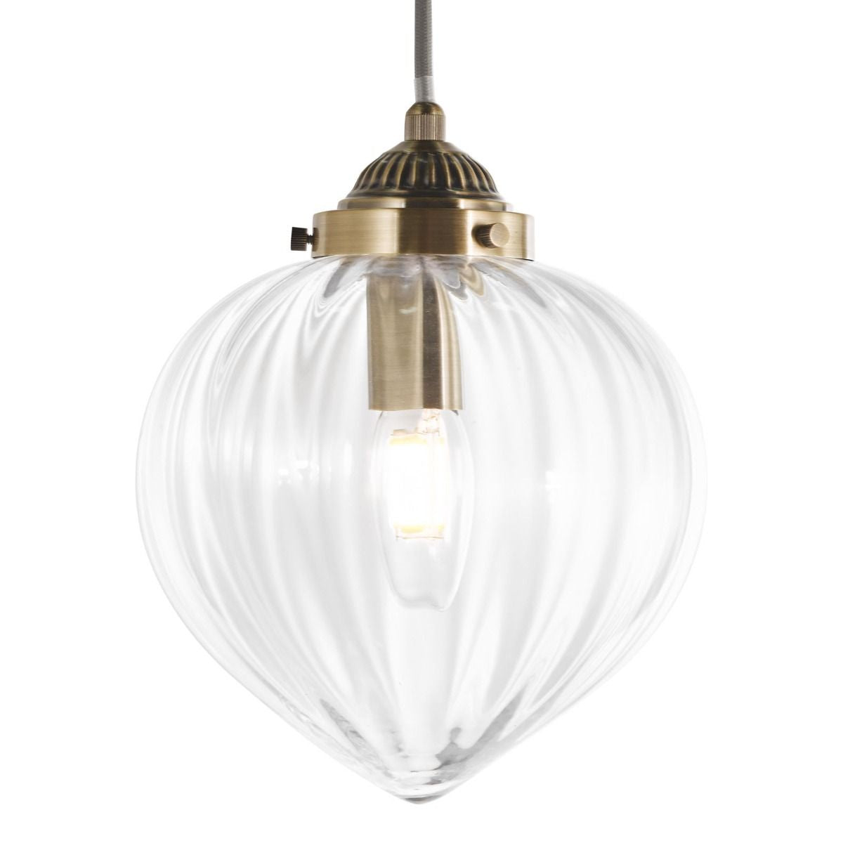 Whitham Pendant Polished Nickel/Antique Brass  and Ribbed Glass
