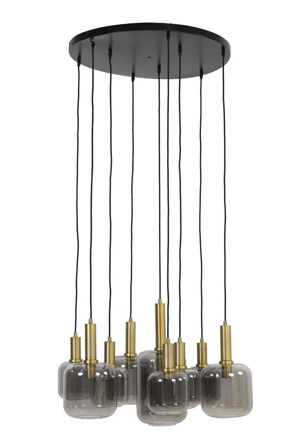 Lekar 5Lt/9Lt Cluster Hanging Lamp - Antique Bronze & Smoked Glass Finish
