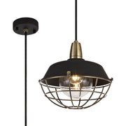 Lekshi Pendant, 1 Light E27, IP65, Matt Black/Antique Brass, 2yrs Warranty