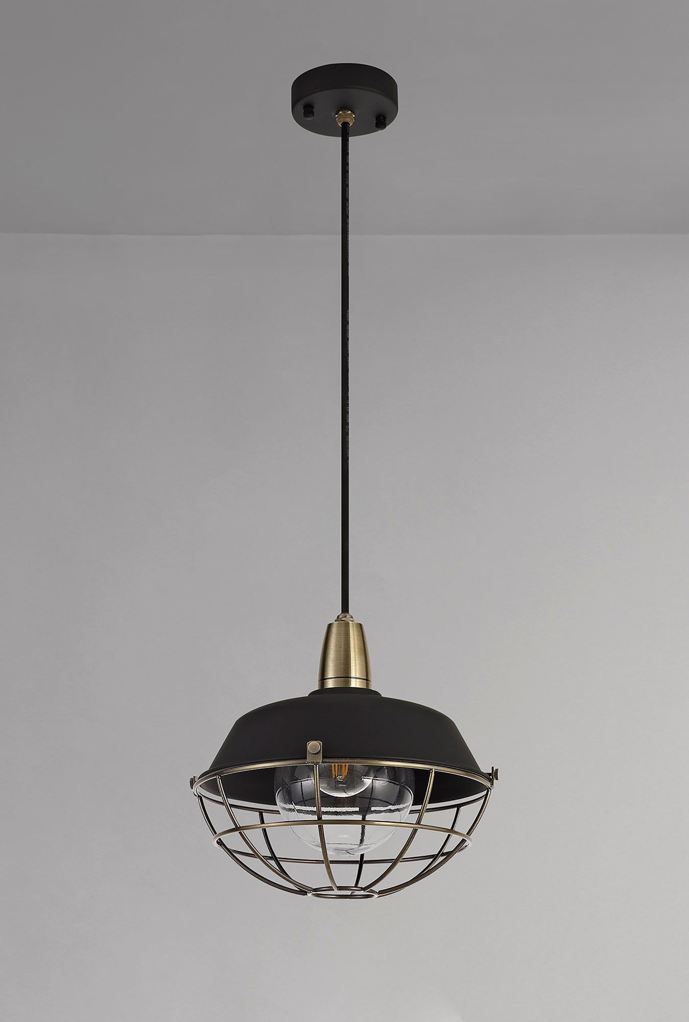 Lekshi Pendant, 1 Light E27, IP65, Matt Black/Antique Brass, 2yrs Warranty