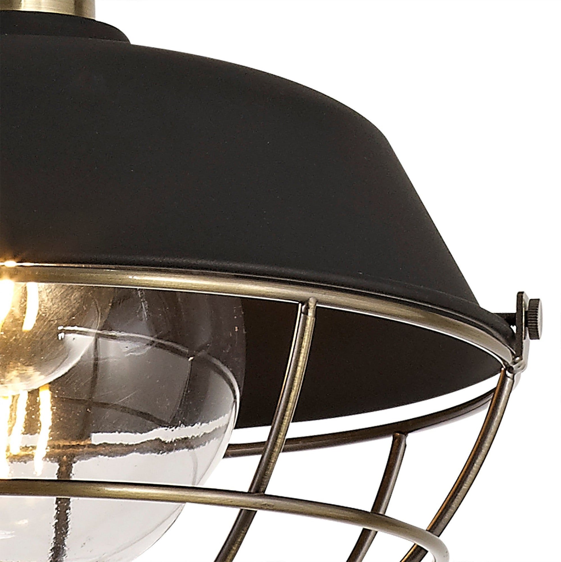 Lekshi Pendant, 1 Light E27, IP65, Matt Black/Antique Brass, 2yrs Warranty