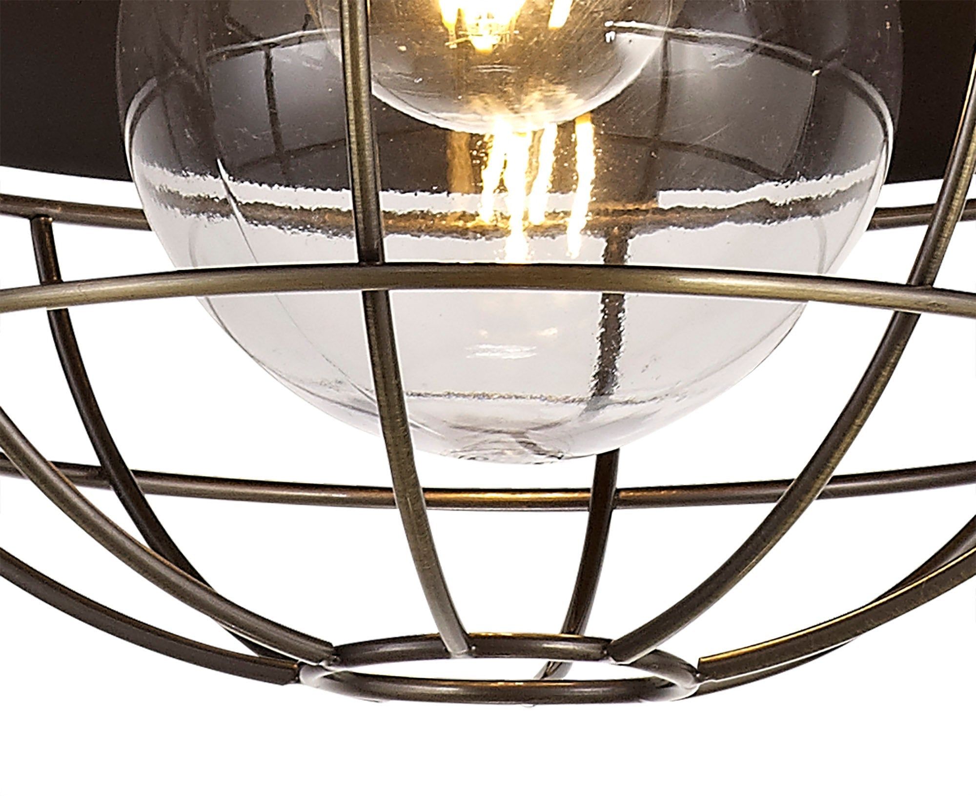 Lekshi Pendant, 1 Light E27, IP65, Matt Black/Antique Brass, 2yrs Warranty