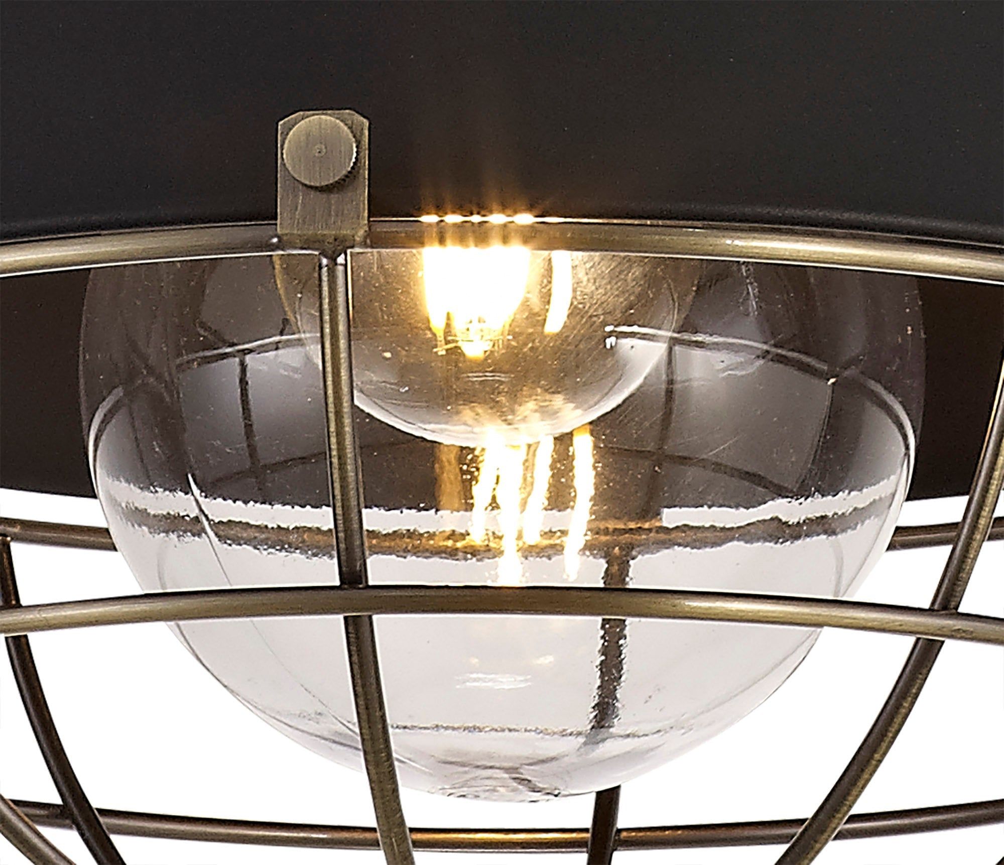 Lekshi Pendant, 1 Light E27, IP65, Matt Black/Antique Brass, 2yrs Warranty