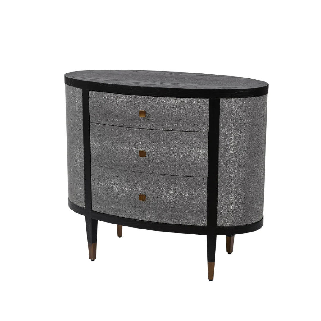 Limoges 3 Drawer Accent Chest - Charcoal Black Oak Wood & Leatherette Finish