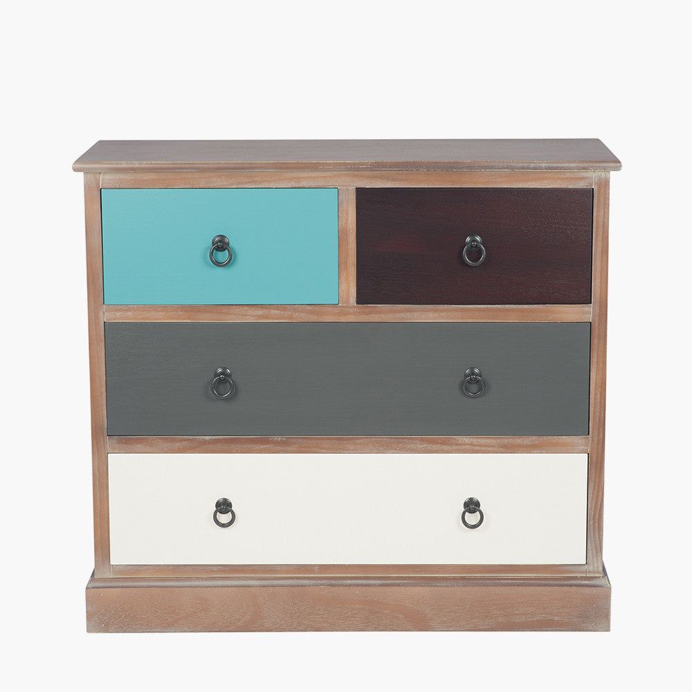 Loft Pine Wood 4 Drawer Unit - Multi Coloured Finish
