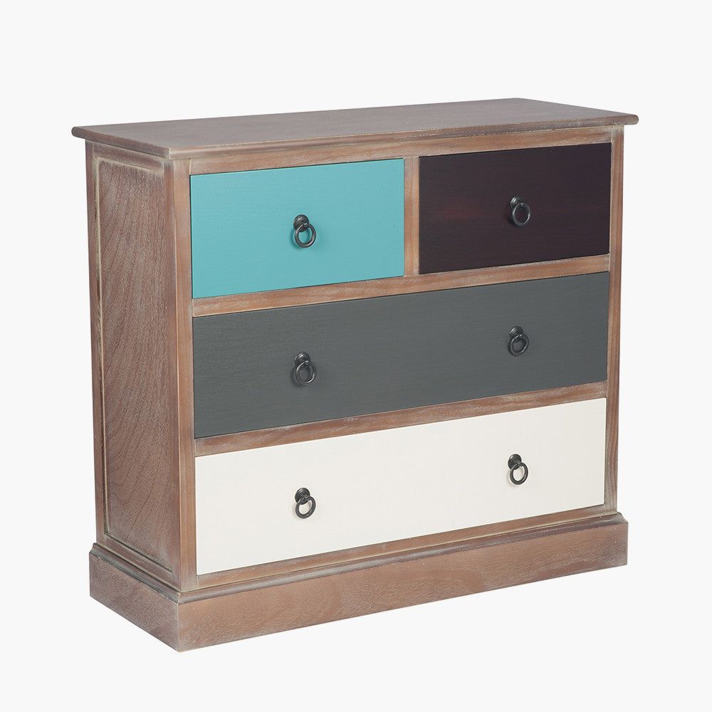 Loft Pine Wood 4 Drawer Unit - Multi Coloured Finish - Cusack Lighting