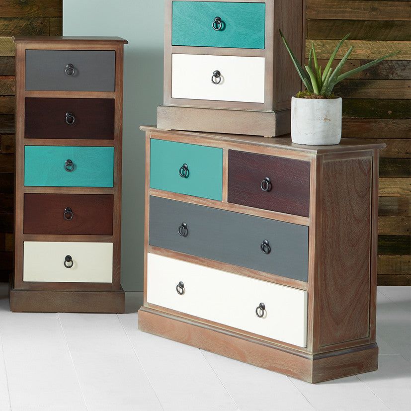 Loft Pine Wood 4 Drawer Unit - Multi Coloured Finish - Cusack Lighting