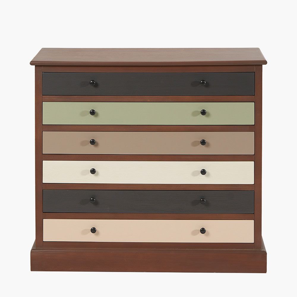 Loft Pine Wood 6 Drawer Unit - Sage Multi Coloured Finish