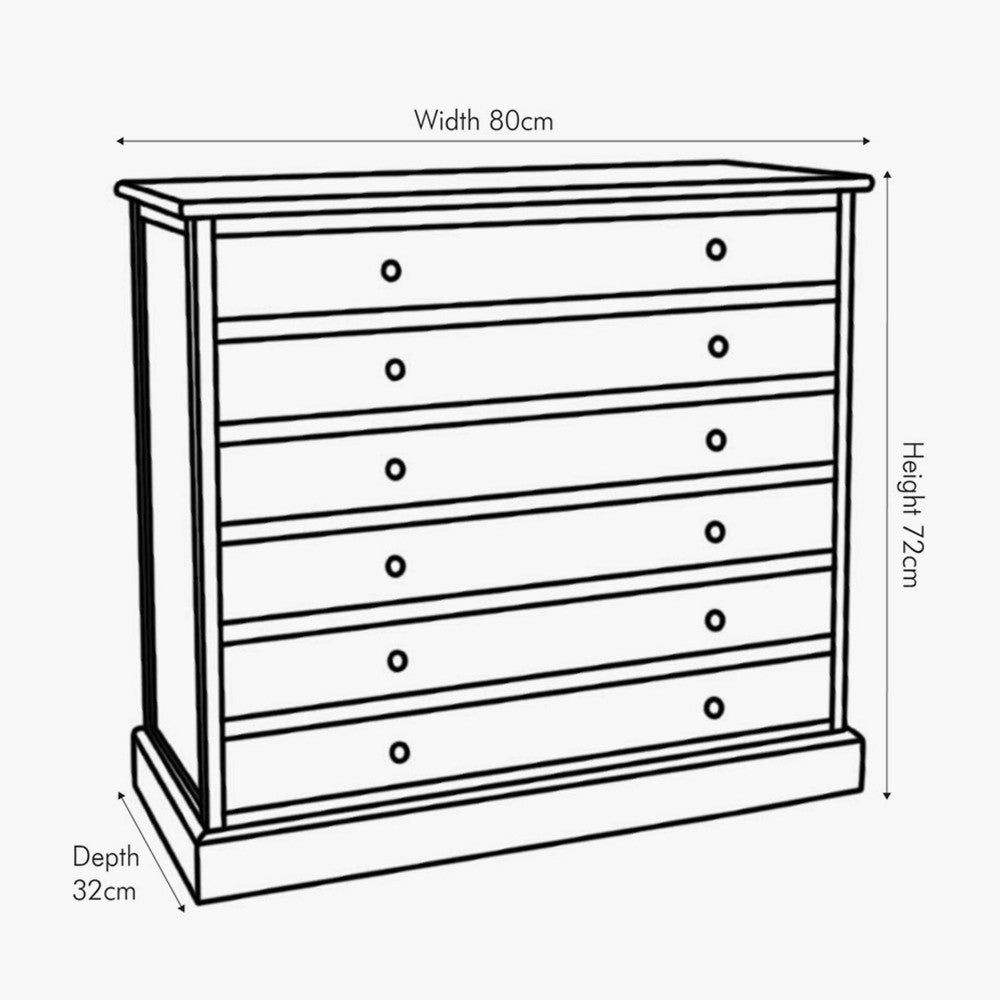 Loft Pine Wood 6 Drawer Unit - Sage Multi Coloured Finish