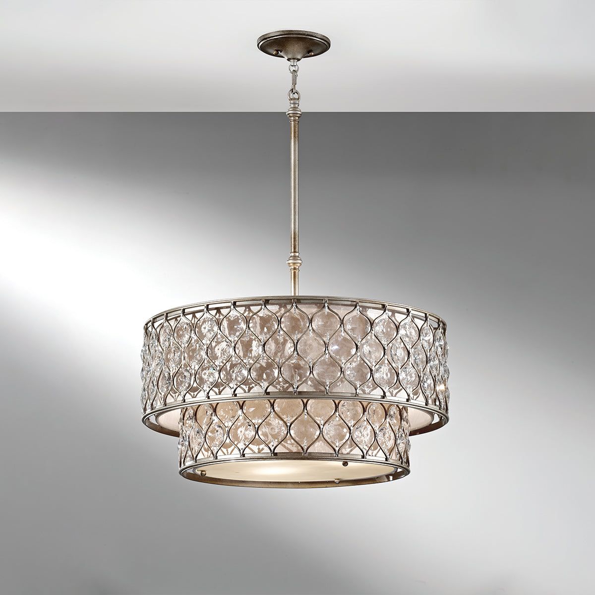 Lucia 6Lt Hanging Shade Ceiling Light - Burnished Silver Finish