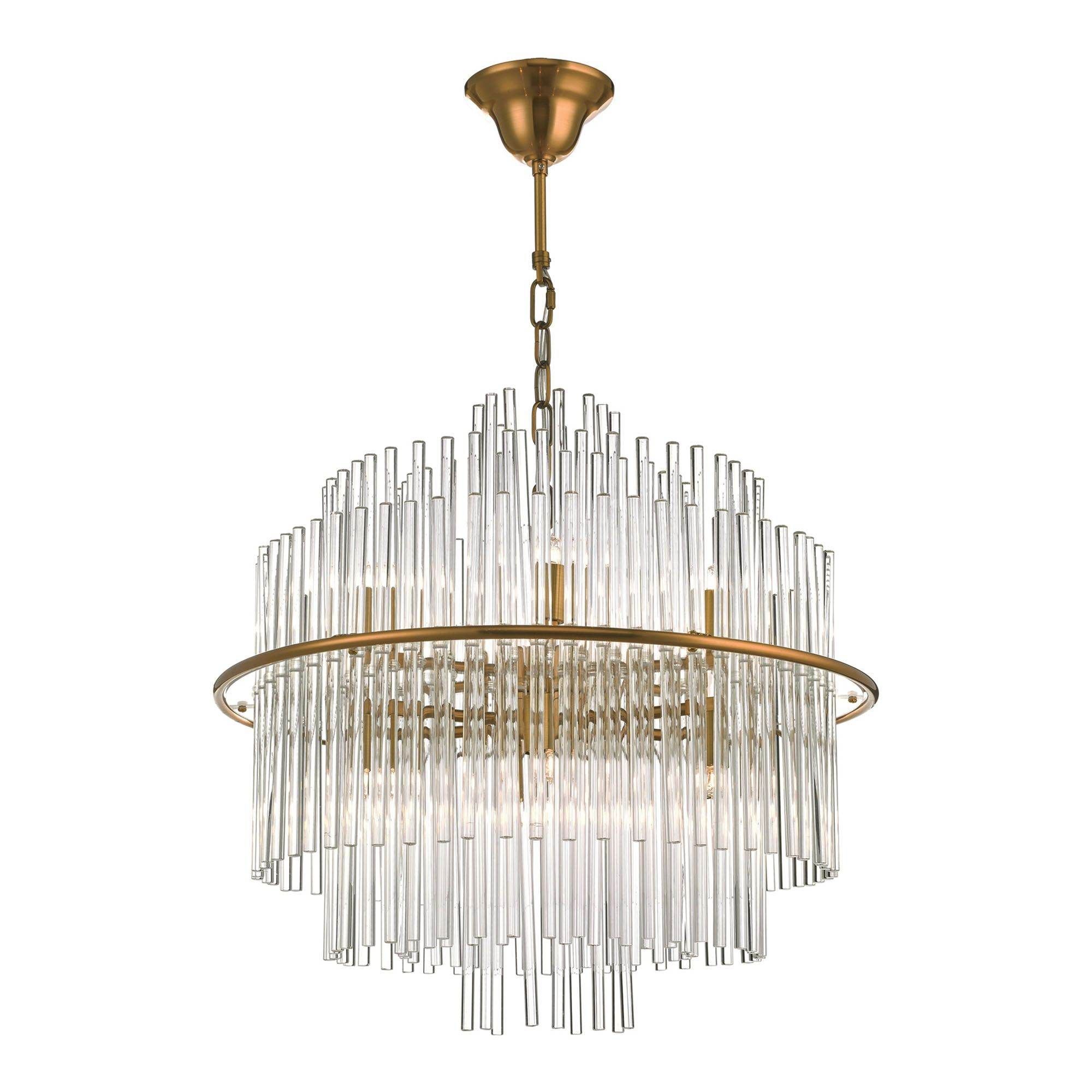 Dar Lukas 13 Light Fitting Brushed Antique Gold And Clear Glass/Pendant Polished Chrome Glass - Cusack Lighting