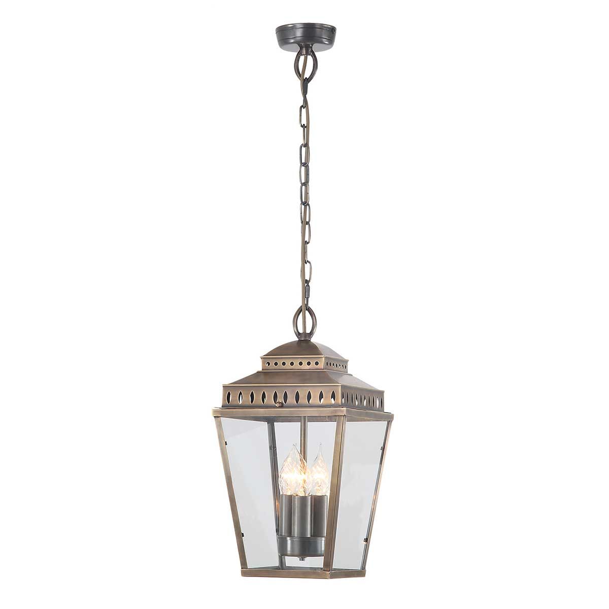 Mansion House 3 Light Chain Lantern - Aged Brass/Polished Nickel IP44 E14