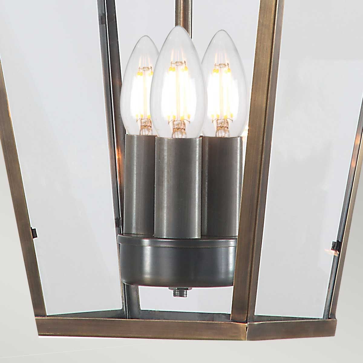 Mansion House 3 Light Chain Lantern - Aged Brass/Polished Nickel IP44 E14