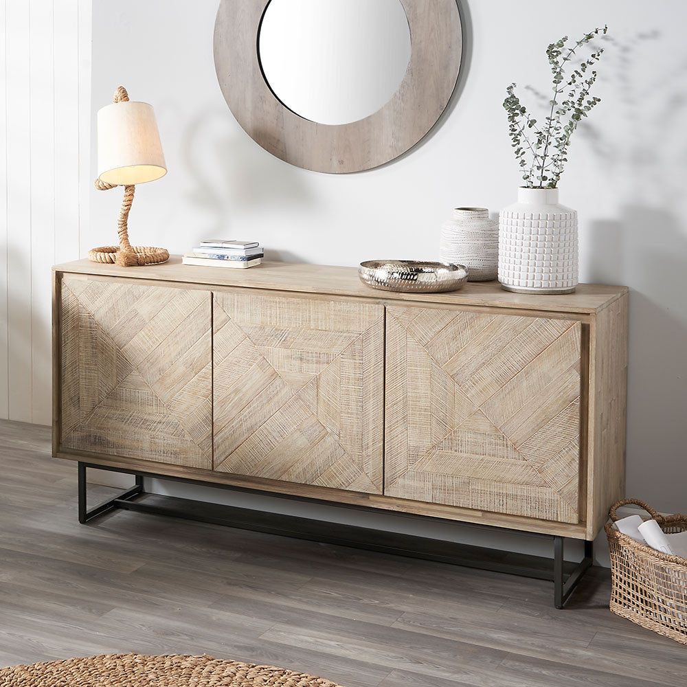 Marca Acacia Wood 3 Door Sideboard - Textured Wood Finish